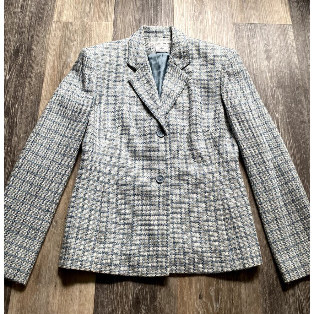 BOGO Jones Wear Vintage Vibes Tweed Blazer Ivory Blue Gingham